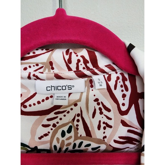 Chicos Size 3 Floral Quarter Zip Pullover Top Womens XL/16 White Red Green Golf - Picture 2 of 8